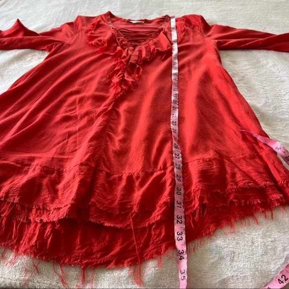 IRO Florine Poppy Red Tie Up Front Raw Hem Mini Dress - Picture 10 of 10